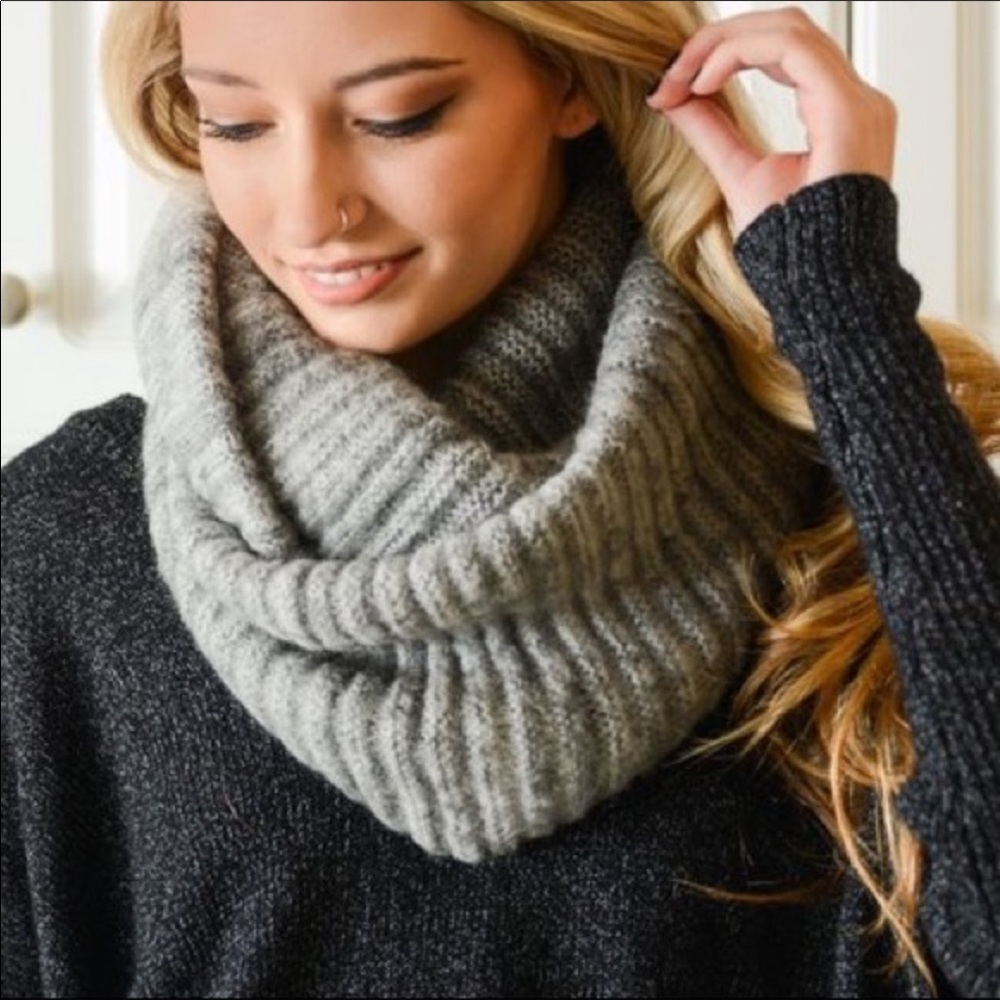 Chunky Warm Ribbed Grey Infinity Scarf Winter
